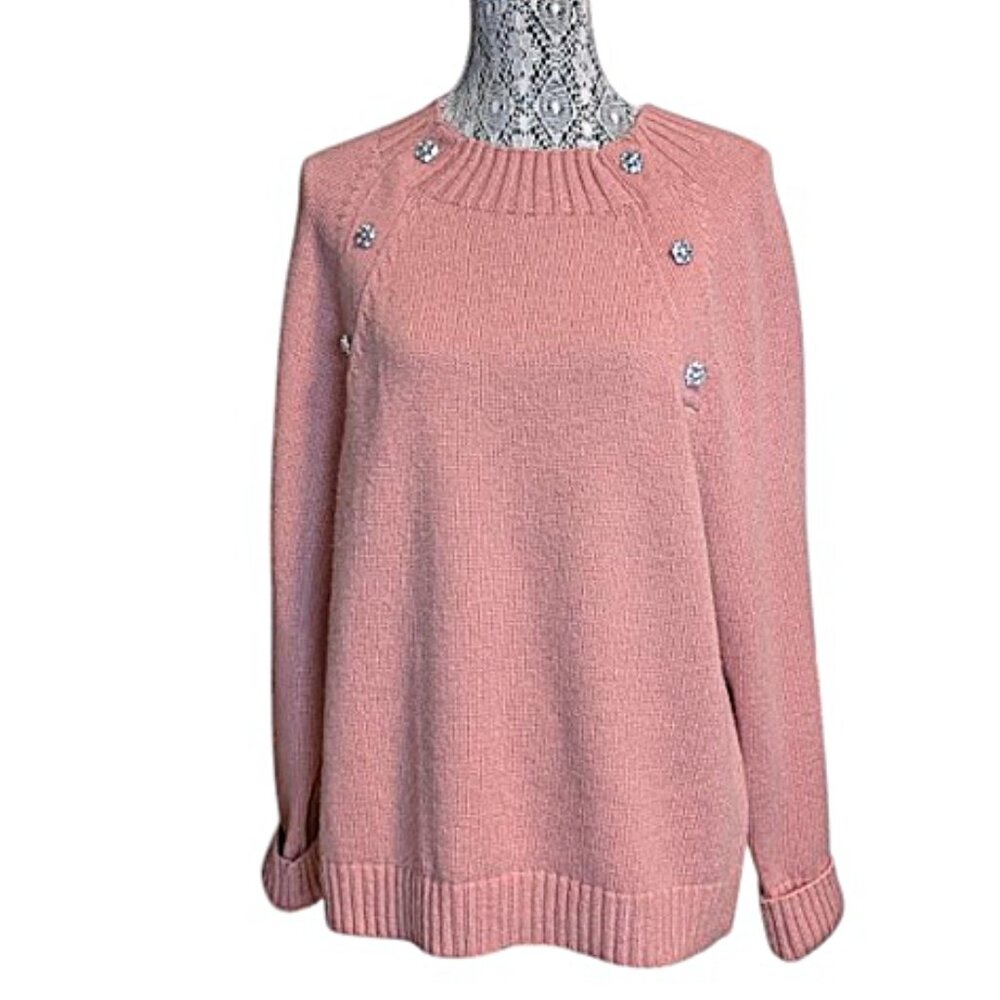 J Crew Crewneck Sweater with Jeweled Buttons Size XXL. Style K5299. - Picture 4 of 6